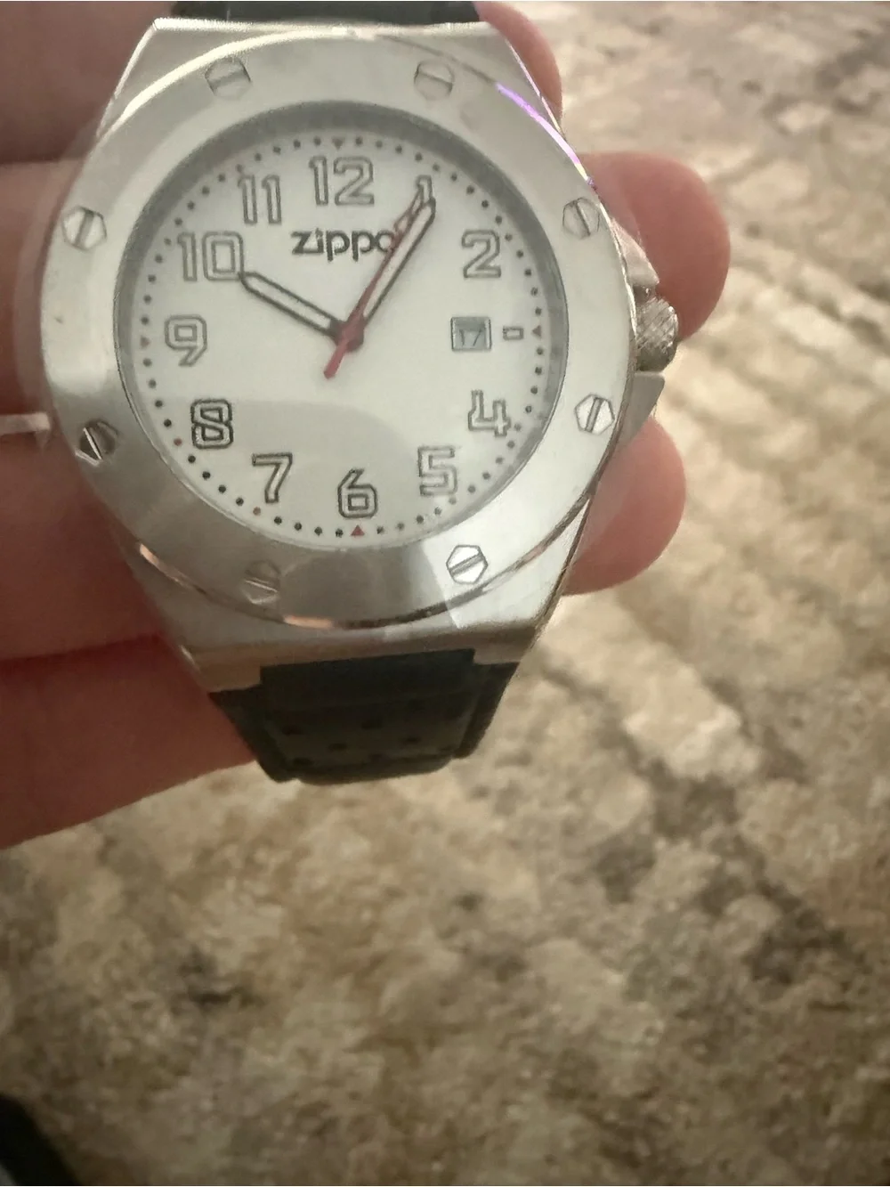 Zippo Silver White Dial Men's Analog Watch - Black Strap